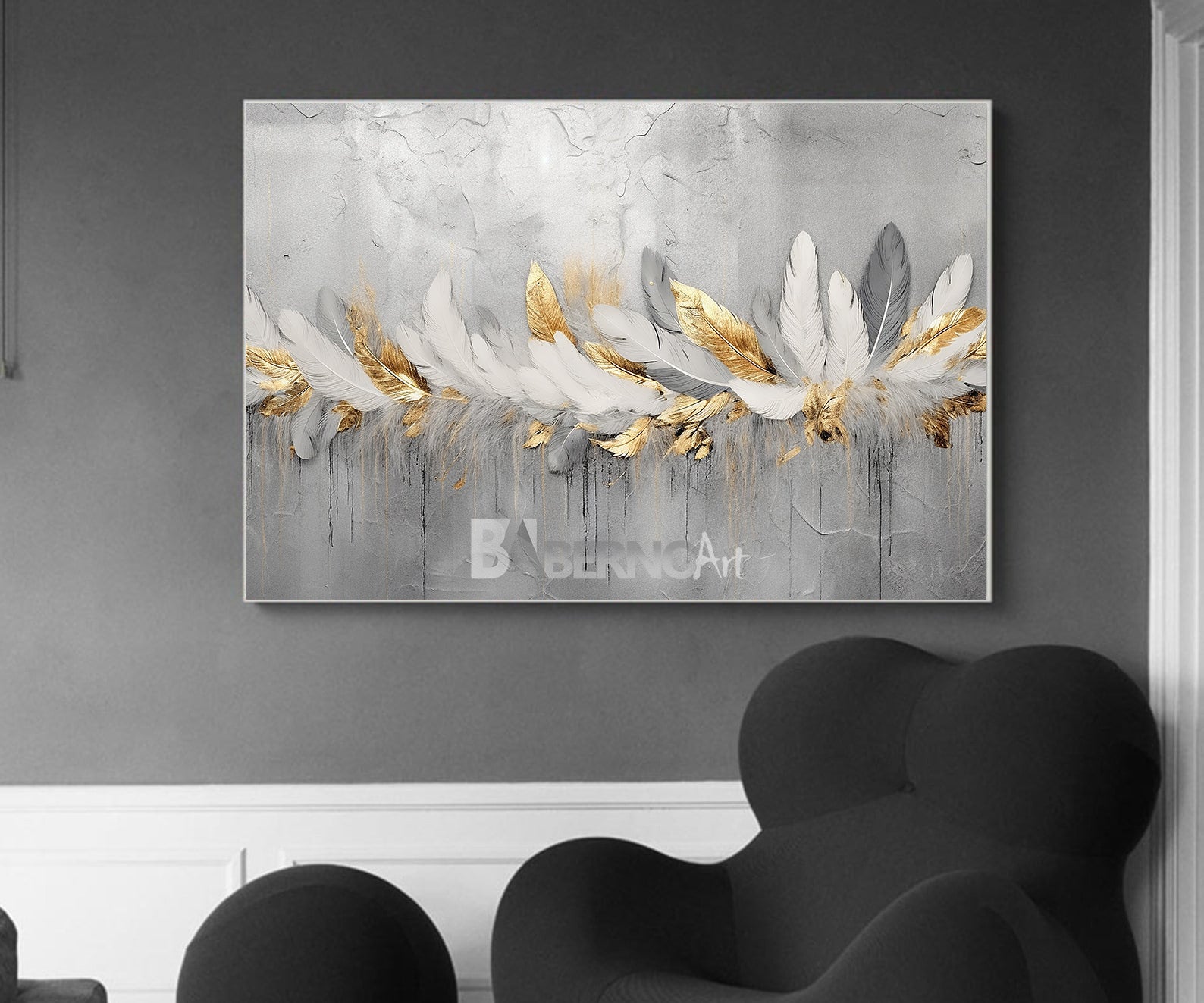 Tableau décoratif -WHITE FEATHERS- art moderne