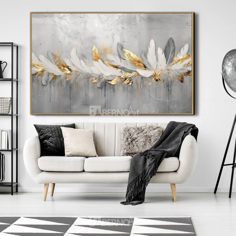 Tableau décoratif -WHITE FEATHERS- art moderne