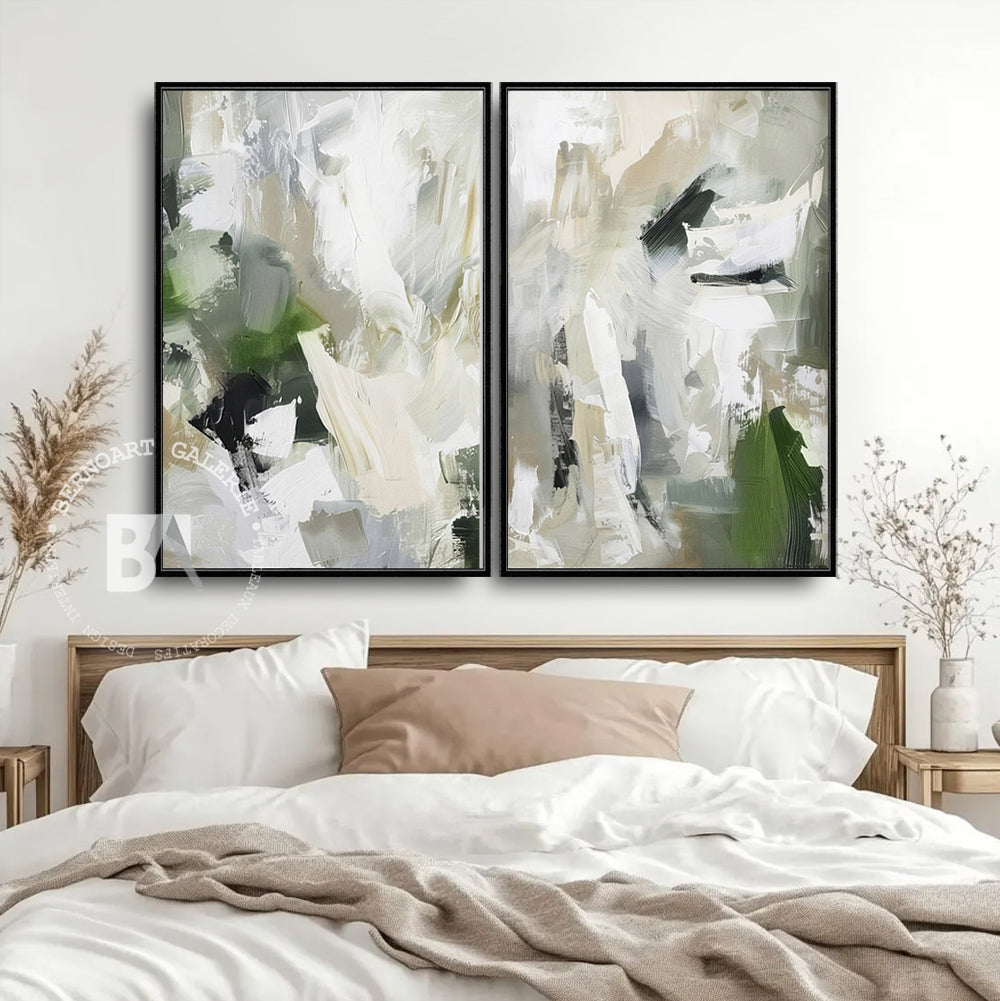 Tableau décoratif diptyque -Émeraude- art abstrait