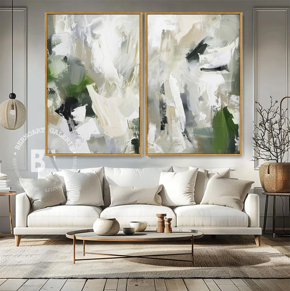 Tableau décoratif diptyque -Émeraude- art abstrait