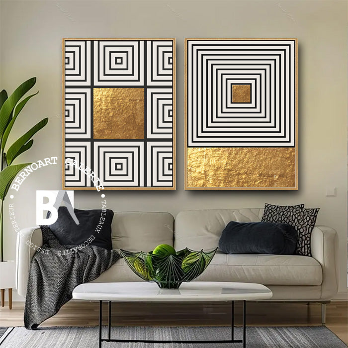 Tableau décoratif diptyque -labyrinthe- art abstrait