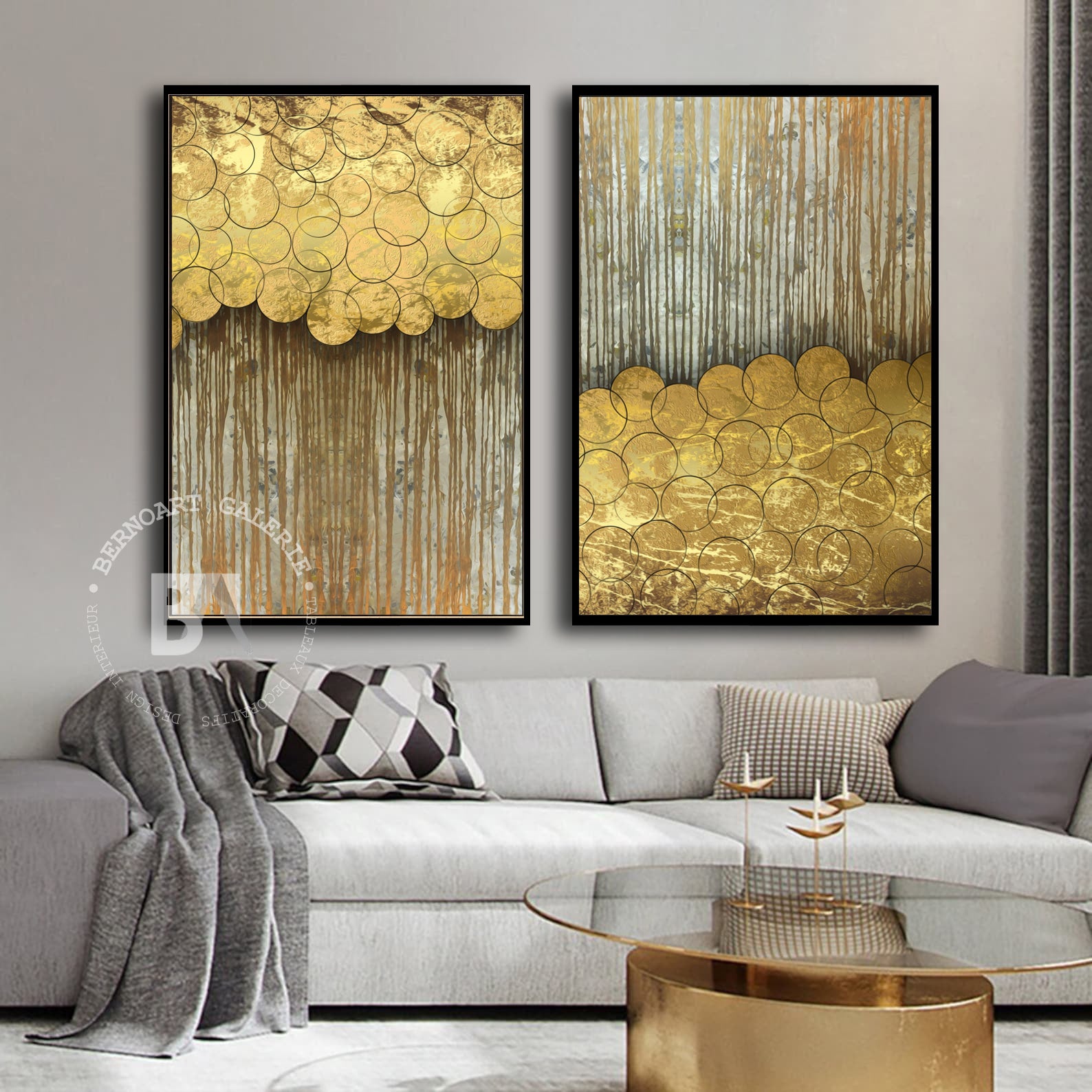 Tableau décoratif diptyque -éclat doré- art abstrait