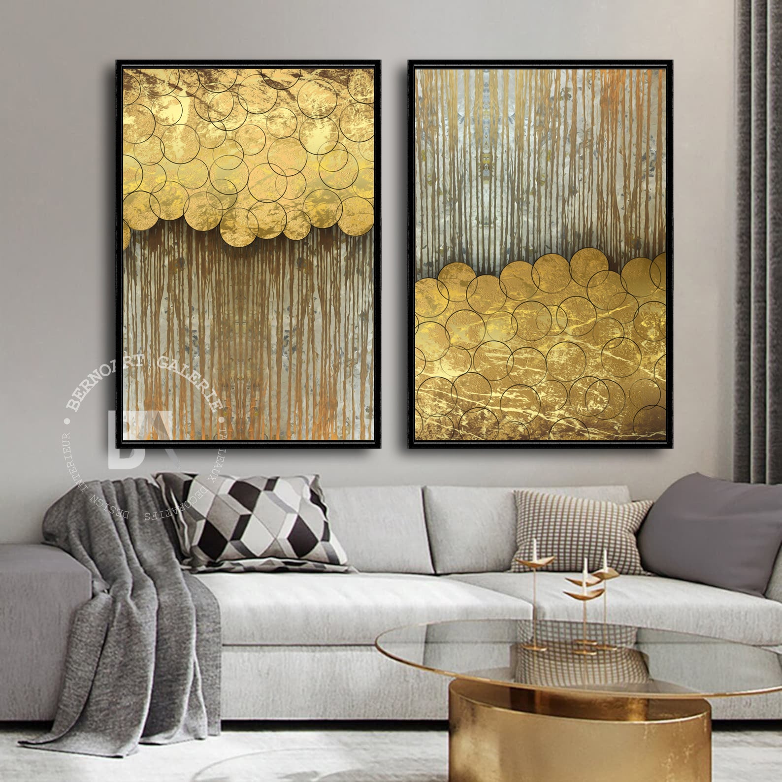 Tableau décoratif diptyque -éclat doré- art abstrait