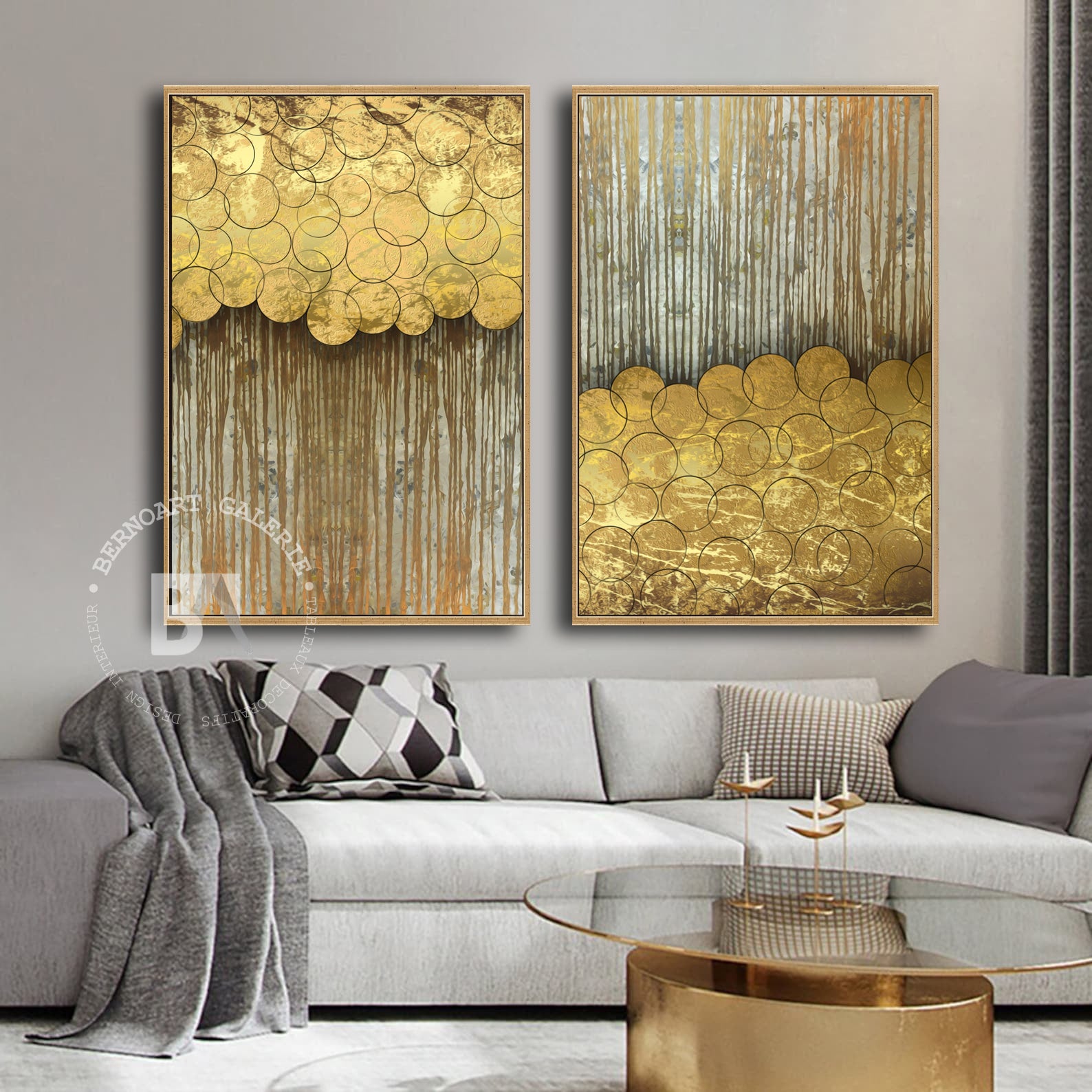 Tableau décoratif diptyque -éclat doré- art abstrait