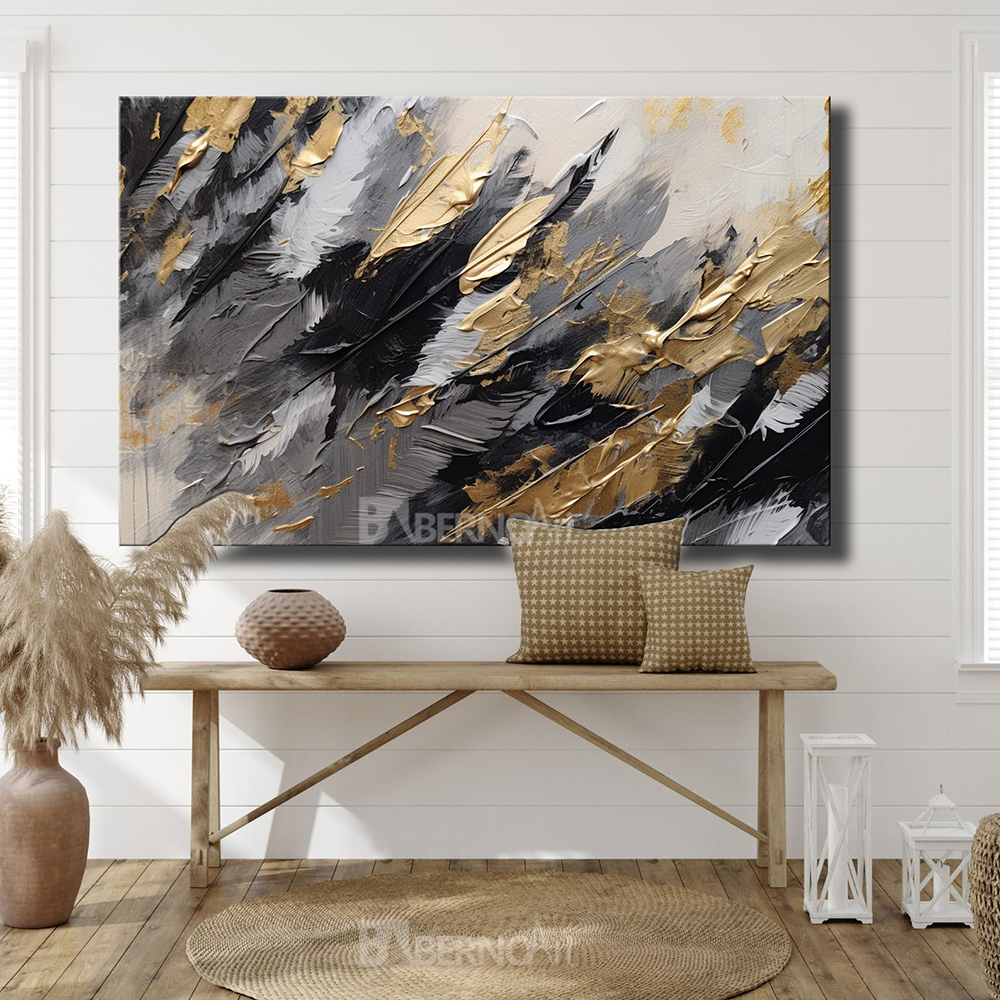 Tableau décoratif -BLACK FEATHERS- art moderne