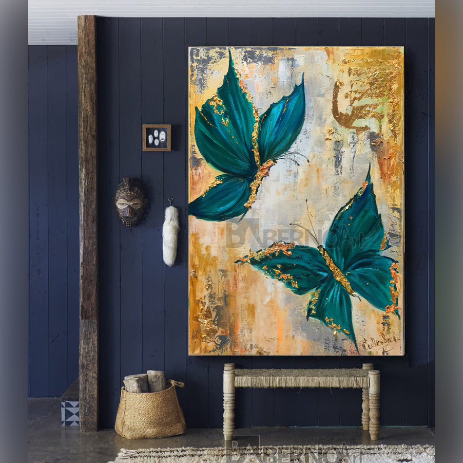 Lycènes : Tableau décoratif, peinture + feuille d'or